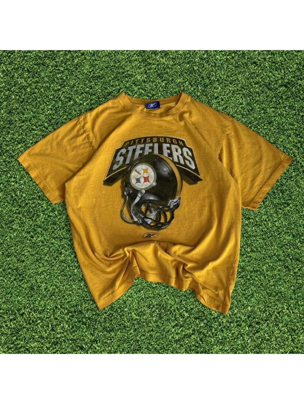 Vintage Reebok Pittsburgh Steelers Yellow NFL T-Shirt Helmet Graphic Fits M